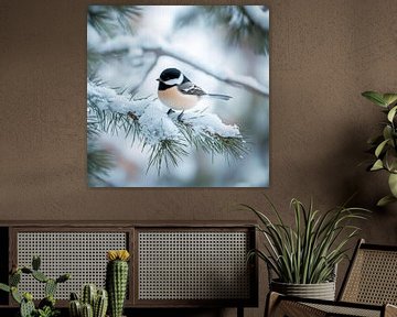 Geweldige koolmees in de wintersneeuw van Poster Art Shop