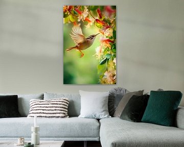 Kolibrie zweeft naar bloemen van Poster Art Shop