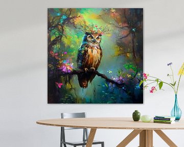 Creative owl in a colourful forest by Poster Art Shop