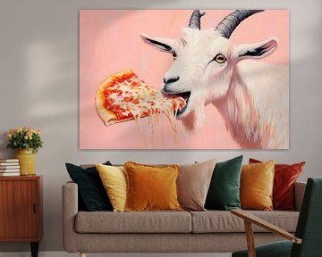 Koe met pizza in haar mond van Poster Art Shop