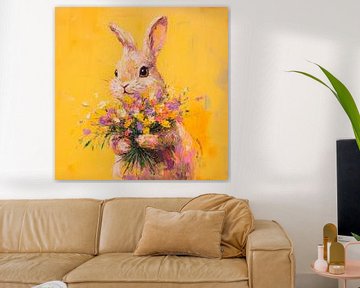 K schattig konijn met bloemen van Poster Art Shop