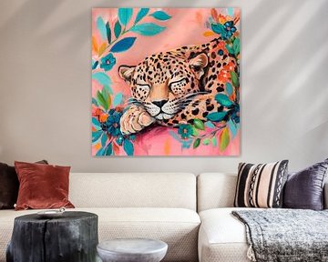Reclining leopard with floral motifs by Poster Art Shop