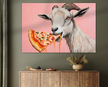 Grappige geit met pizzaplak van Poster Art Shop