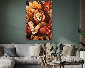 Lion in a sea of flowers artwork by Poster Art Shop