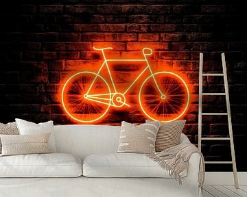 Neon bicycle symbol on stone wall by Poster Art Shop