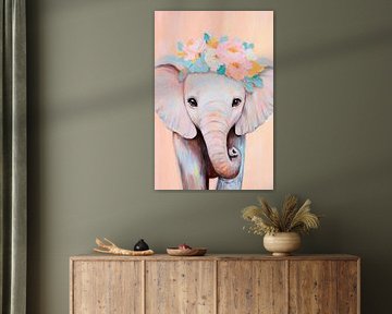Cute elephant with flower wreath by Poster Art Shop