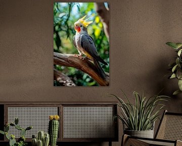 Valkparkiet zittend op een tak van Poster Art Shop