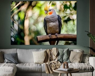 Valkparkiet in het groen van Poster Art Shop