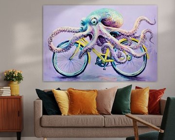 Octopus op fiets kunstwerk van Poster Art Shop