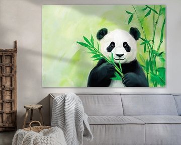 Panda eats bamboo in the greenery by Poster Art Shop