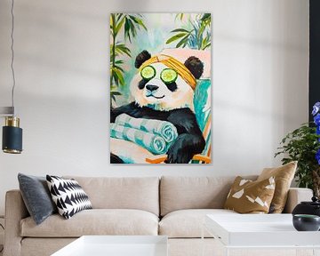 Panda in de spa met komkommerschijfjes van Poster Art Shop