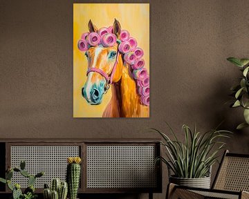 Paard met roze krullend haar van Poster Art Shop