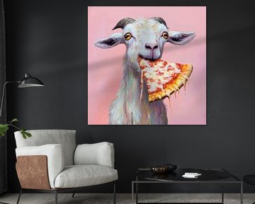 Pizza etende geit grappig geschilderd van Poster Art Shop