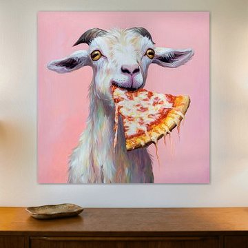 Pizza essende Ziege lustig gemalt von Poster Art Shop