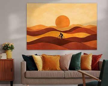 Fietser bij zonsondergang van Poster Art Shop