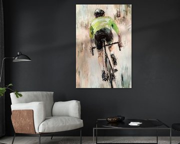 Cyclist in a green outfit by Poster Art Shop