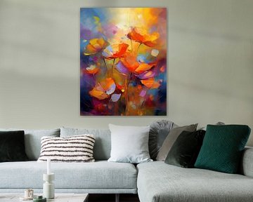 Zomer! Klaprozenveld in warme  tinten. Serie: Abstract en kleurrijk van Studio Pieternel