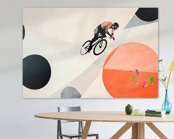 Fietser in een abstract landschap van Poster Art Shop