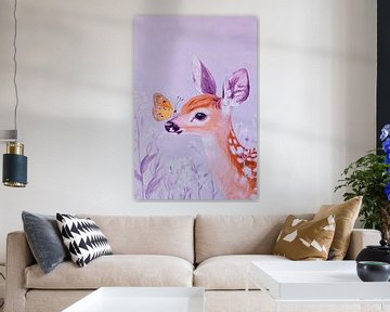 Herten en vlinders in de lente van Poster Art Shop