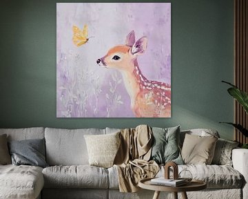 Hert en vlinder in vrede van Poster Art Shop