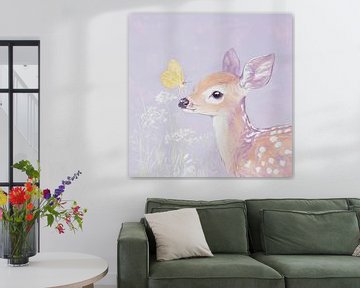 Hert en vlinder op de achtergrond van Poster Art Shop
