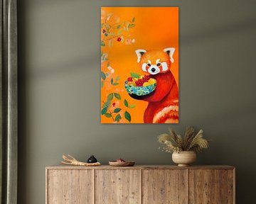 Rode panda met fruitschaal van Poster Art Shop