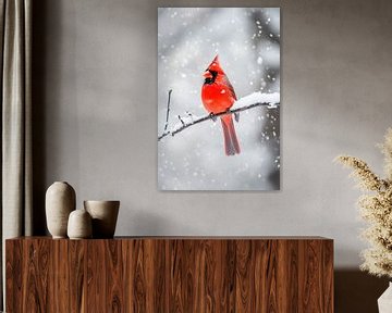 Rode wouw zittend in de sneeuw van Poster Art Shop