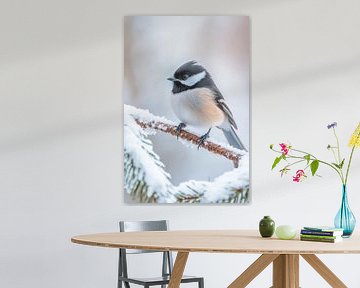 Sneeuwvink op een tak in de winter van Poster Art Shop