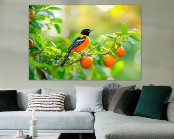 Mooie vogel op een fruitboom van Poster Art Shop