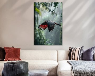 Black and red parrot in river flight by Poster Art Shop
