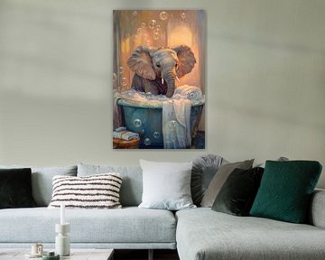 Cute elephant in the bath with bubbles by Poster Art Shop
