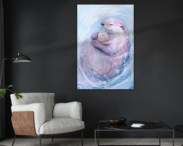De jolies loutres s'enlacent dans l'eau sur Poster Art Shop