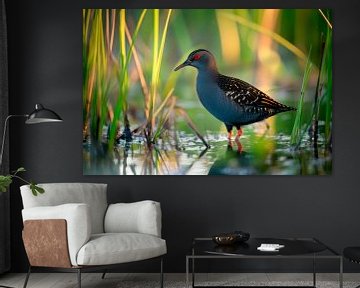 Vijverral in het rietland van Poster Art Shop