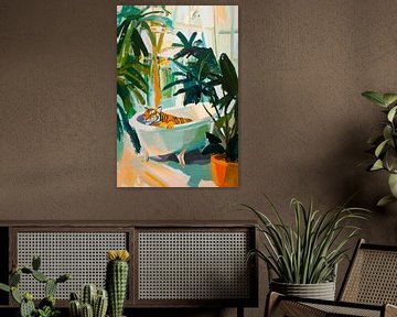 Tijger in bad met planten van Poster Art Shop