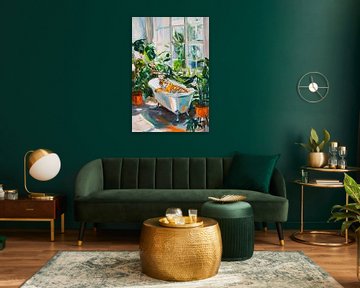 Tijger in bad met planten van Poster Art Shop