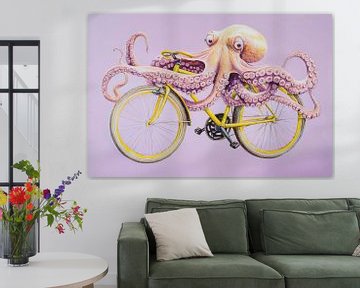 Inktvis op een fiets van Poster Art Shop