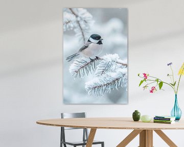 Vogel op een besneeuwde tak van Poster Art Shop