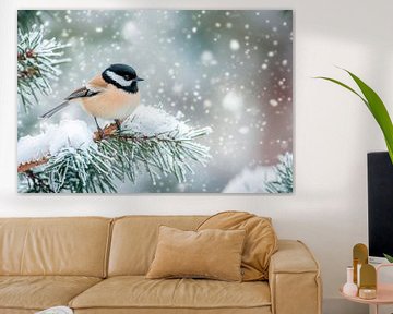 Wintervogel op een besneeuwde tak van Poster Art Shop