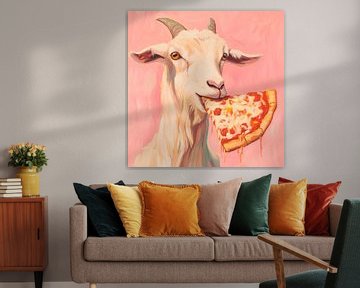 Geit met pizza in zijn bek van Poster Art Shop