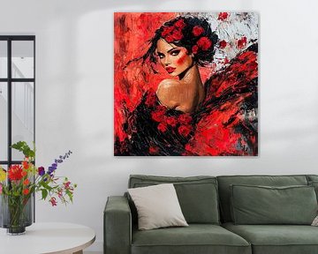Flamenco danseres in rood impressionistische stijl van Lauri Creates