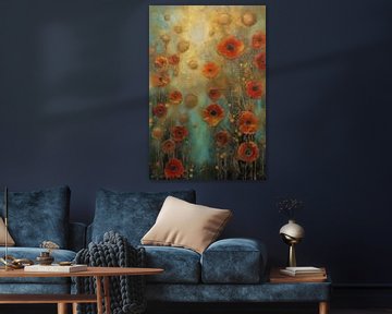 Rode Bloemen tegen Gouden Gloed van Whale & Sons
