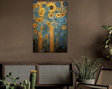 Blauwe en Gele Bloemen in Abstracte Compositie van Whale & Sons