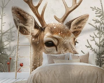 Winterse Onschuld - Hert te Midden van Besneeuwde Natuur