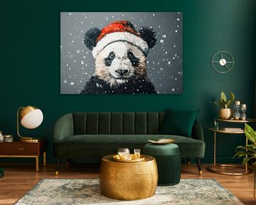 Kerst Panda in Sneeuwval - Winterse Vreugde van Eva Lee