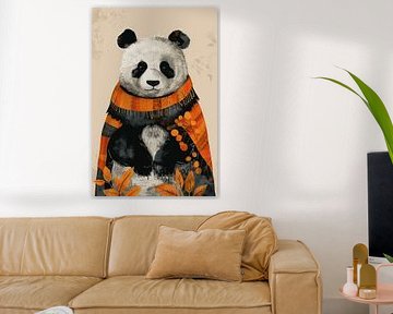 Autumn cosiness - Panda in Warm Orange Dress by Eva Lee