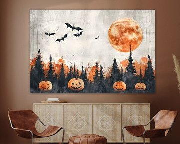 Halloween Nachtlandschap - Pompoenen onder de Bloedmaan