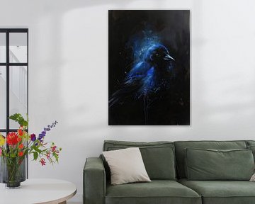 Schilderij Blauwe Kraai van Kunst Kriebels