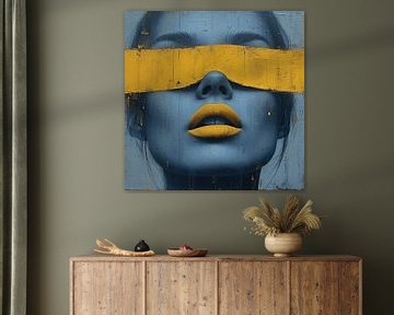 Portret Geel Blauw | Bold Silence van Kunst Kriebels