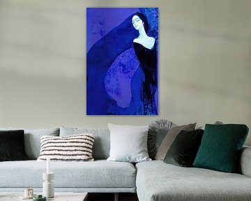 Blue Mystery Woman van Blikvanger Schilderijen