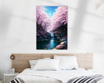 Kersenbloesem sakura illustratie rivier van Ruzerin